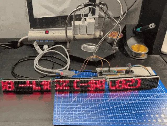 An animated picture of a stock ticker in progress, scrolling the current price of Google.